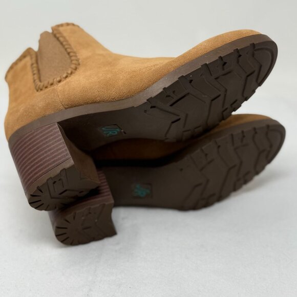 Jack Rogers Boots Womens Size 7.5 Poppy Tan Suede Ankle Booties Block Heel Trim - Picture 6 of 10